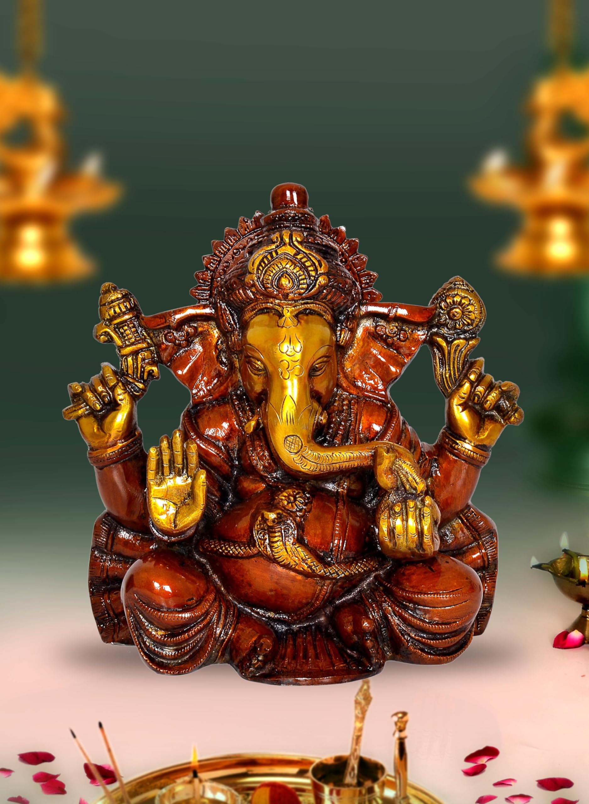 Aona Ganesha Ganesh Statue Idol Murti For Home Shop Office, Height : 9 Inch